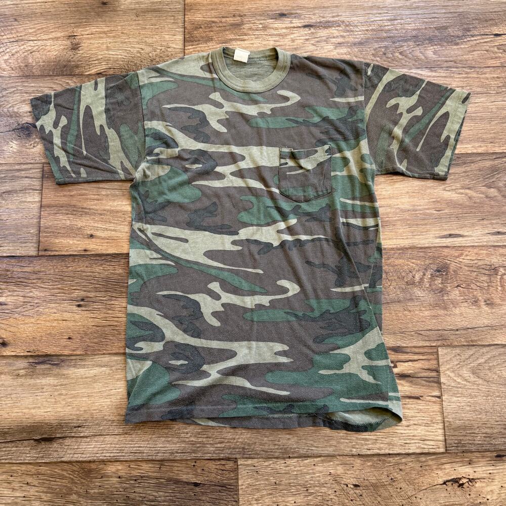Vintage 80s Military Thin Camo Pocket Tee